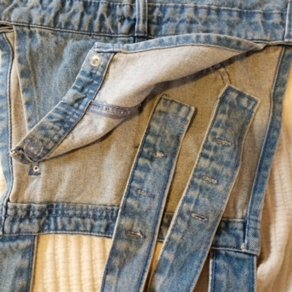 WeWoreWhat Slouchy Slit Overalls in Steel Jumpsuit Wide Straight Leg Blue - Picture 6 of 13